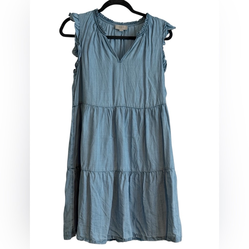 LOFT Light Blue Ruffled Dress
